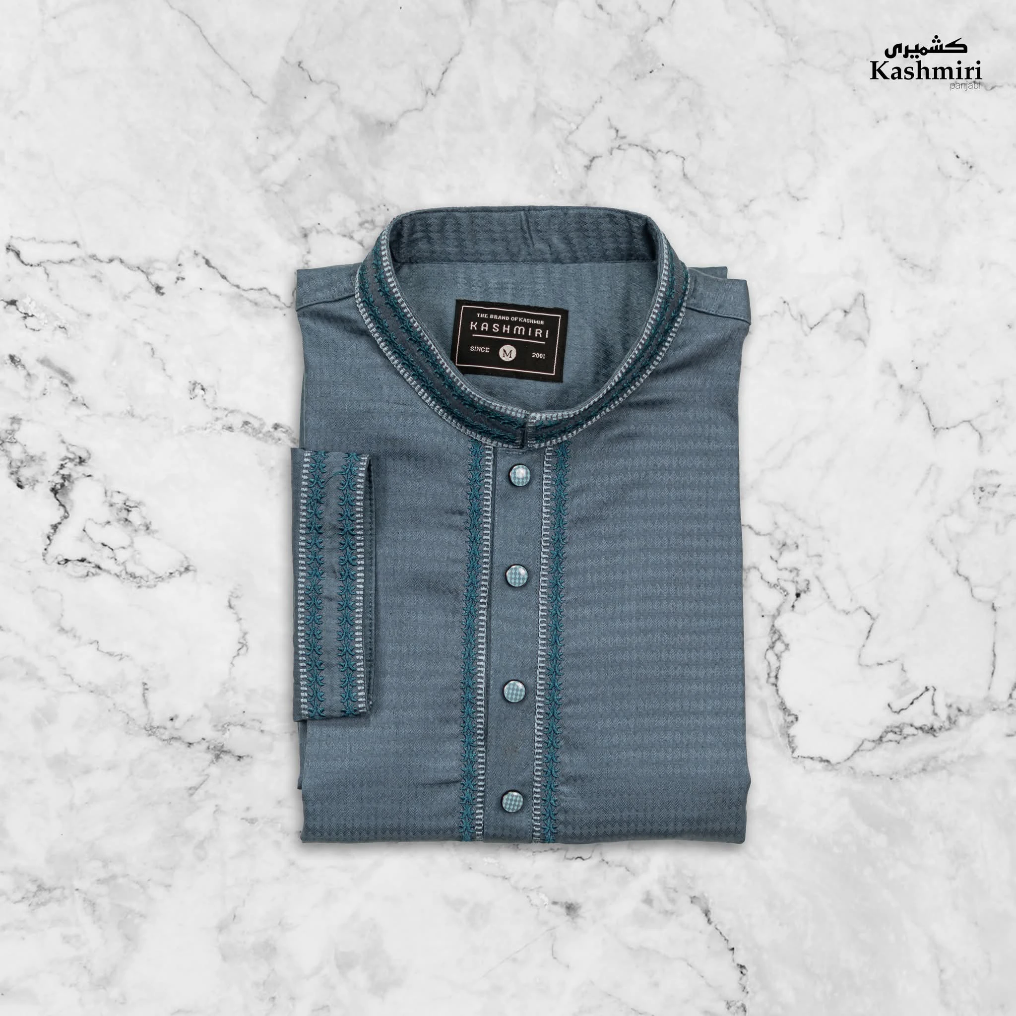 Premium Cotton Diamond Panjabi - Slate Blue